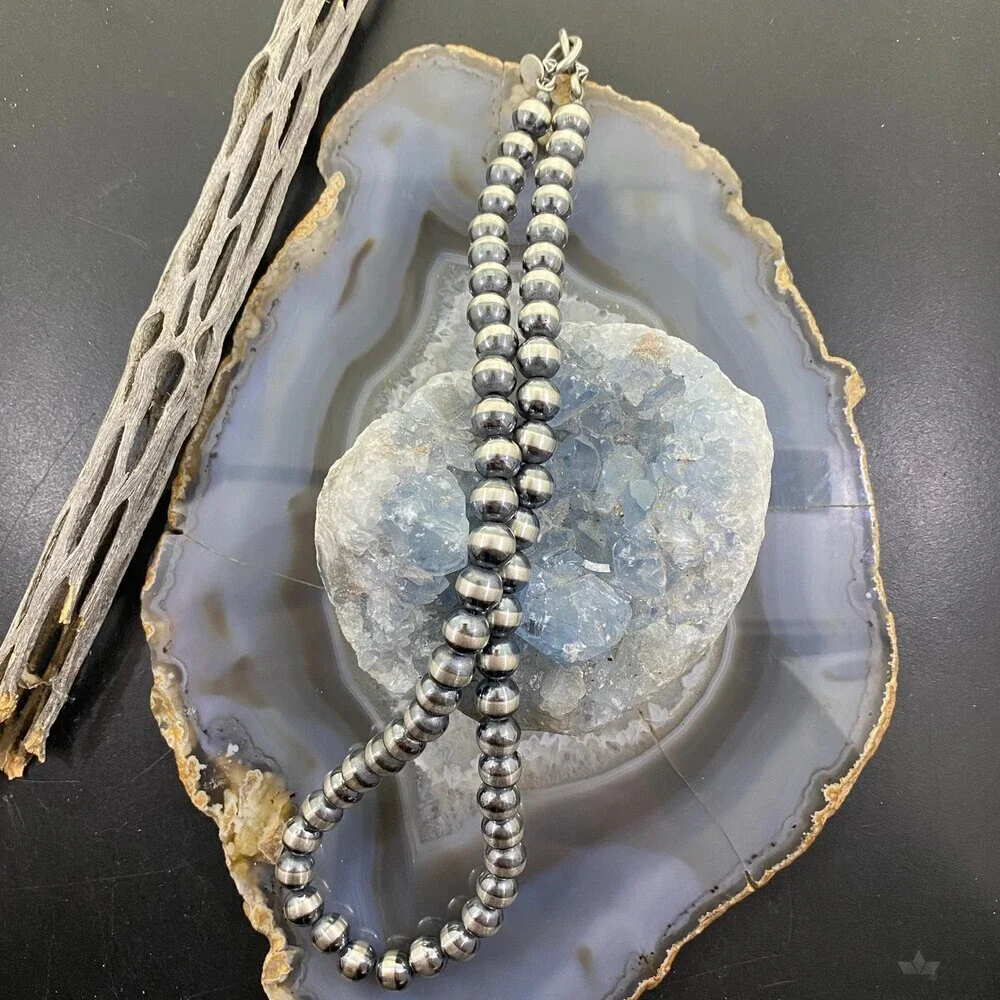 Navajo Pearl Beads 8 mm Sterling Silver Necklace Length 20